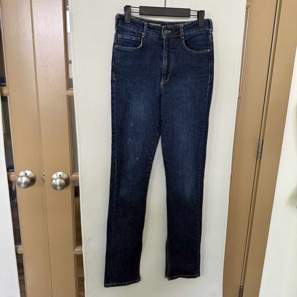 Pilcro Womens 27 Blue‎ Dark Wash High Rise The Split Straight Leg Denim Jeans